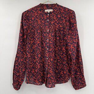 LOFT Women's Forever Navy Long Sleeve Shimmer Floral Blouse fall M